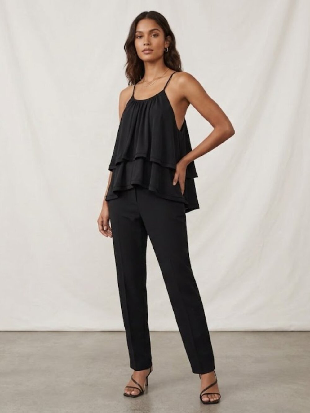 DRAPED RUFFLE LAYER CAMI JERSEY TOP XXS